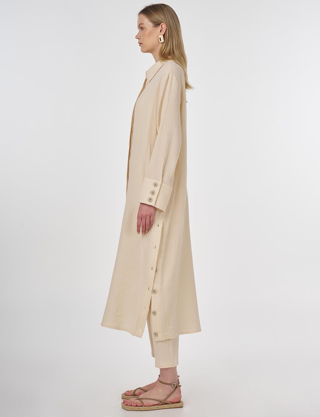 Button-Detail Muslin Tunic Cream