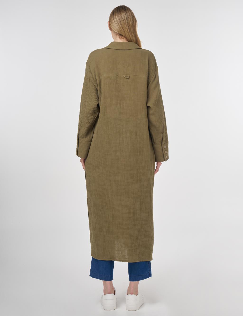 Button-Detail Muslin Tunic Khaki