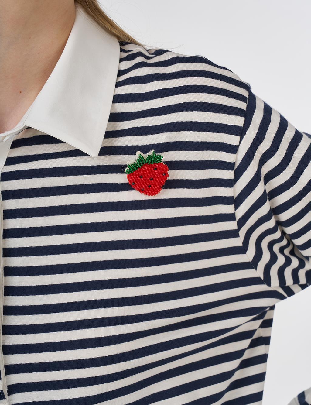 Cotton Sweatshirt with Brooch Detail Dark Navy 