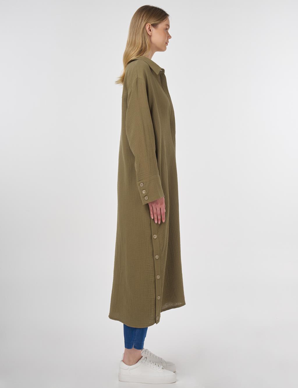 Button-Detail Muslin Tunic Khaki