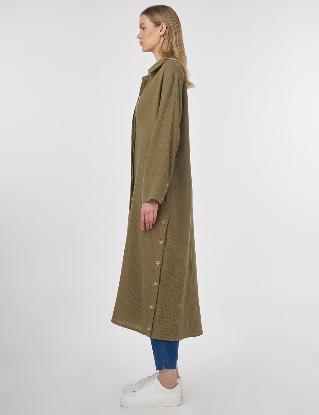 Button-Detail Muslin Tunic Khaki