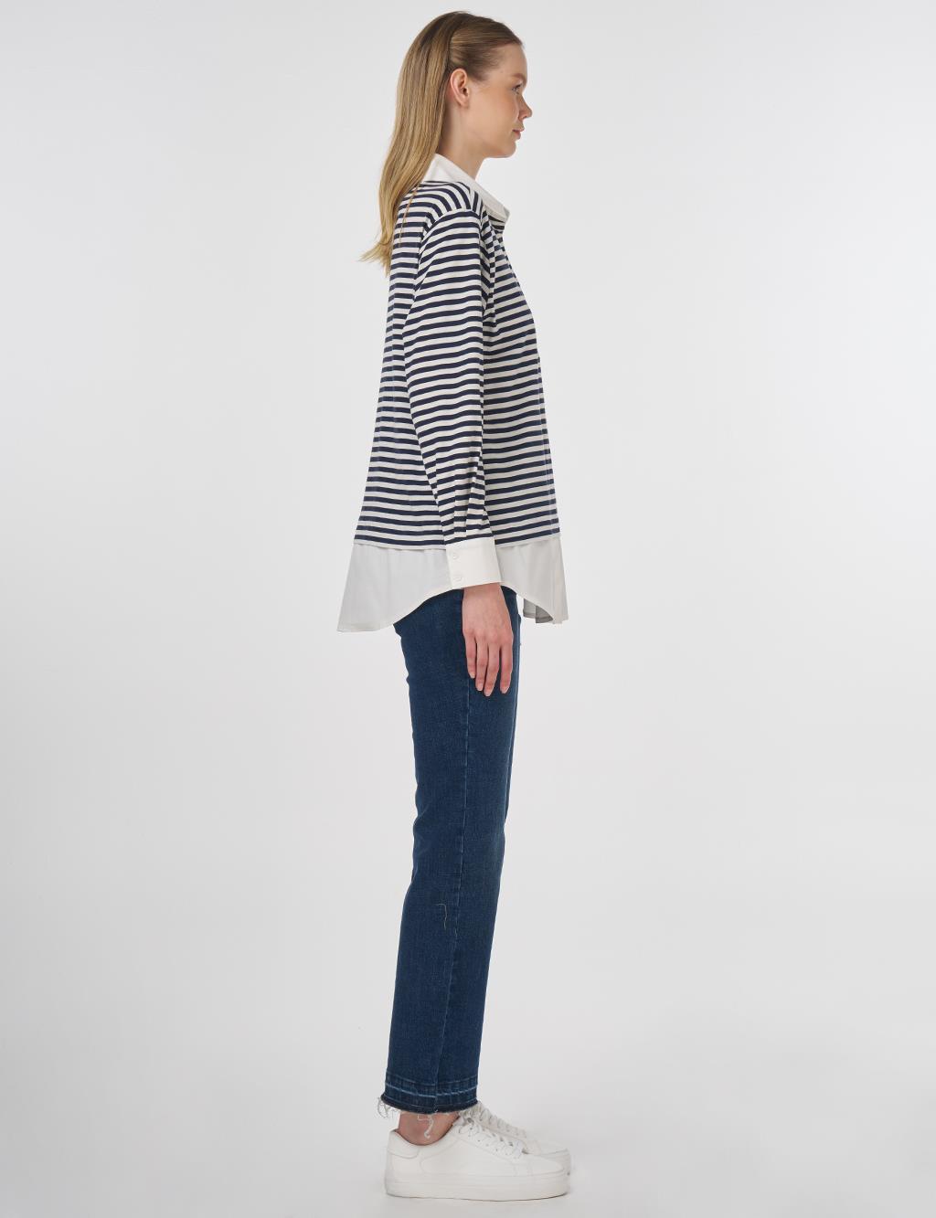 Cotton Sweatshirt with Brooch Detail Dark Navy 