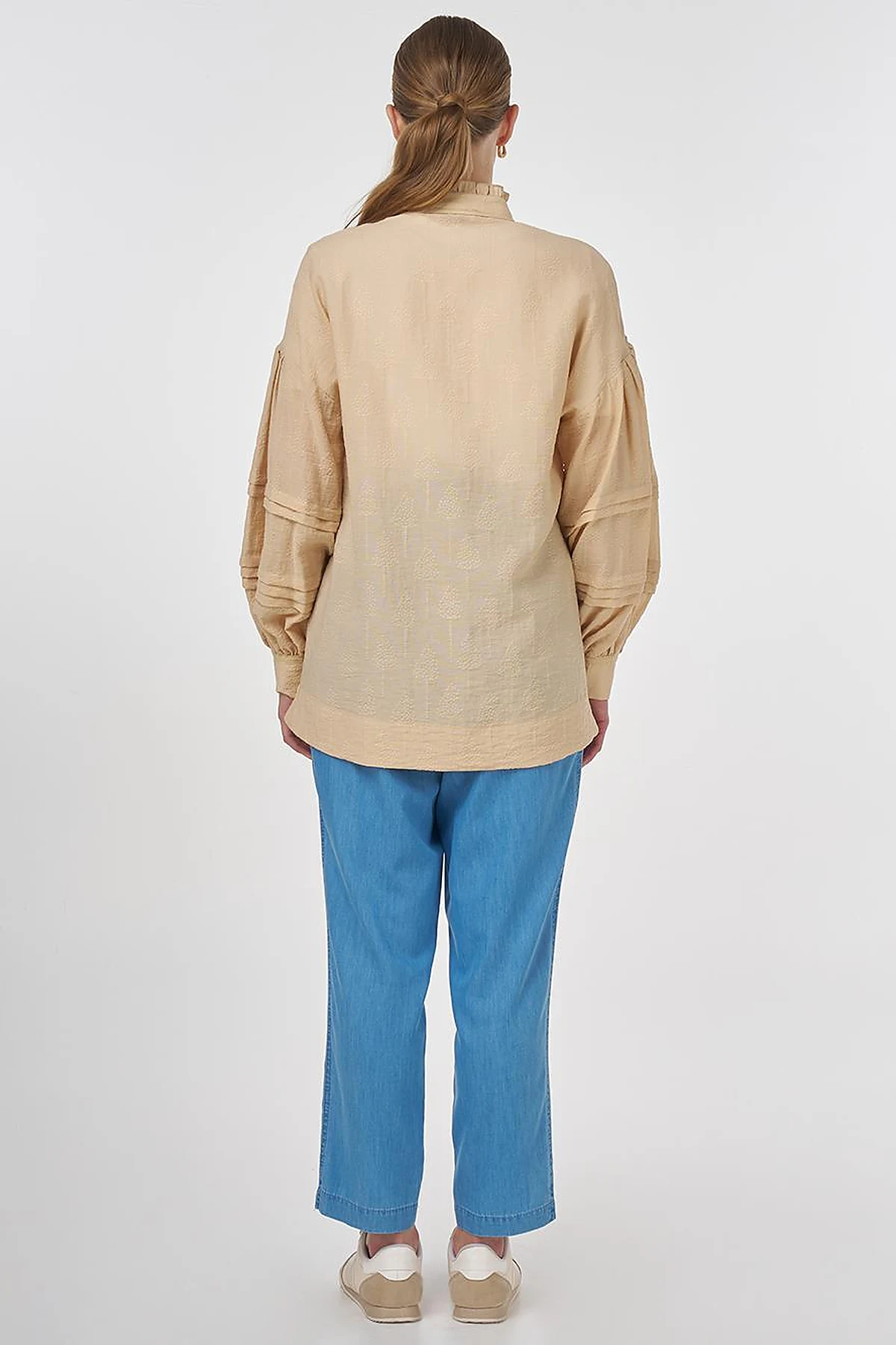 Pin-Tucked Viscose Blouse Beige