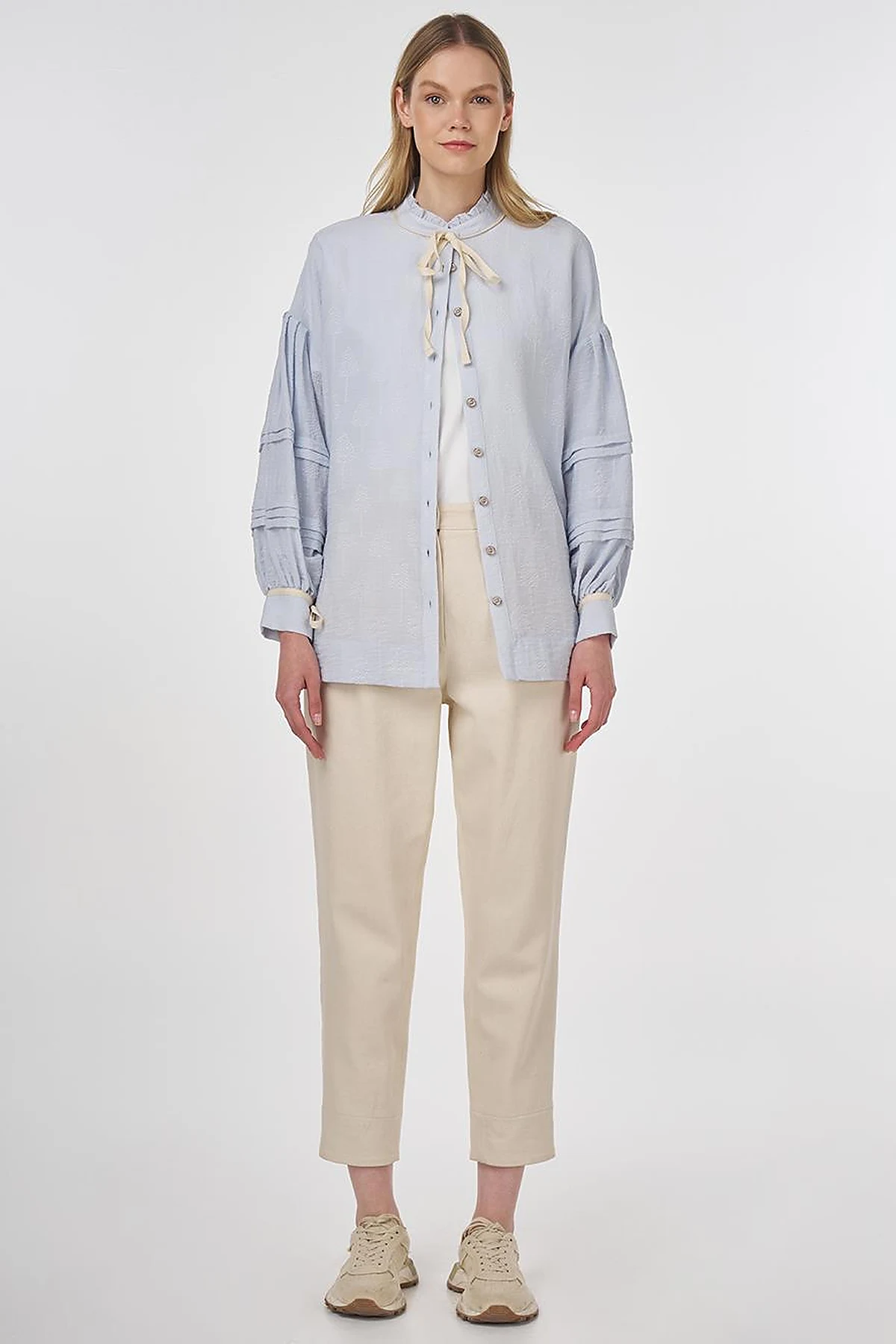 Pin-Tucked Viscose Blouse Blue