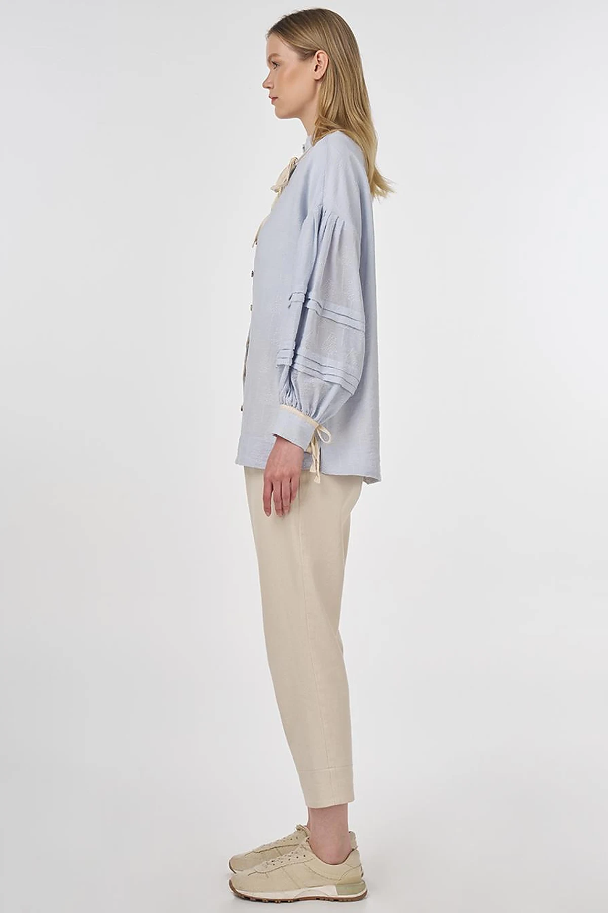 Pin-Tucked Viscose Blouse Blue