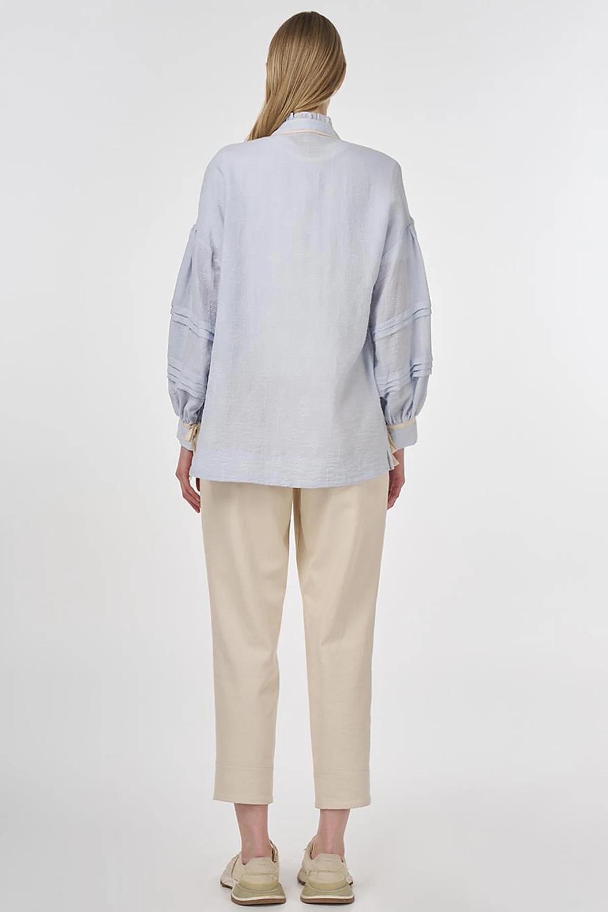 Pin-Tucked Viscose Blouse Blue