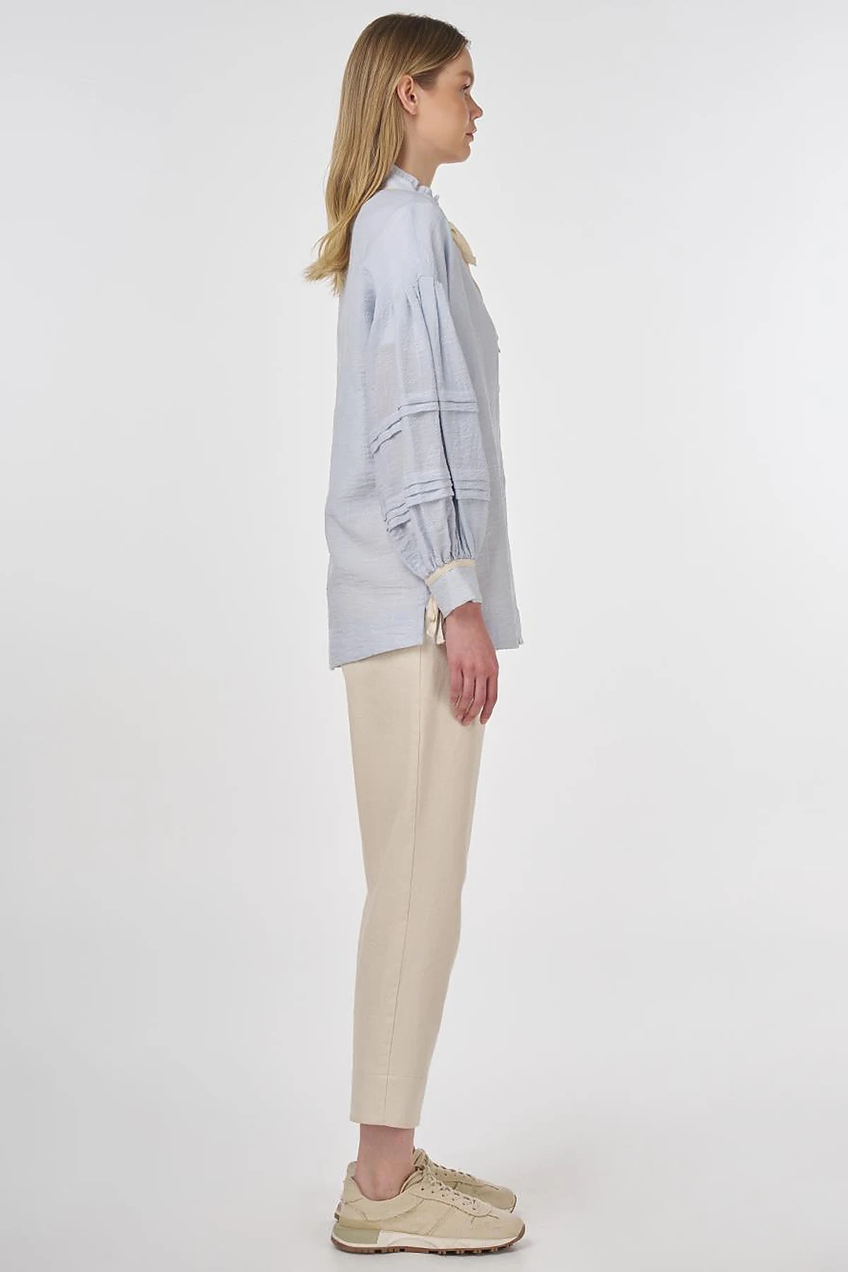 Pin-Tucked Viscose Blouse Blue
