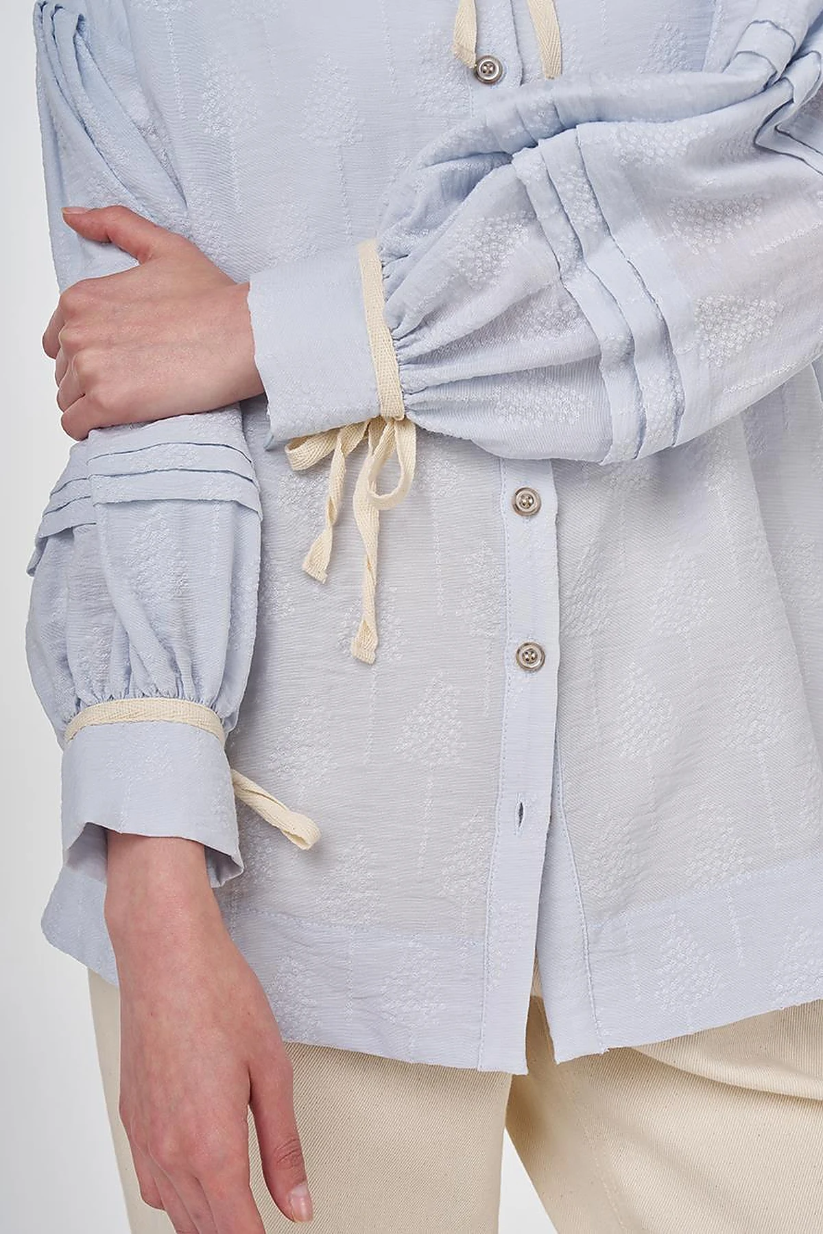 Pin-Tucked Viscose Blouse Blue