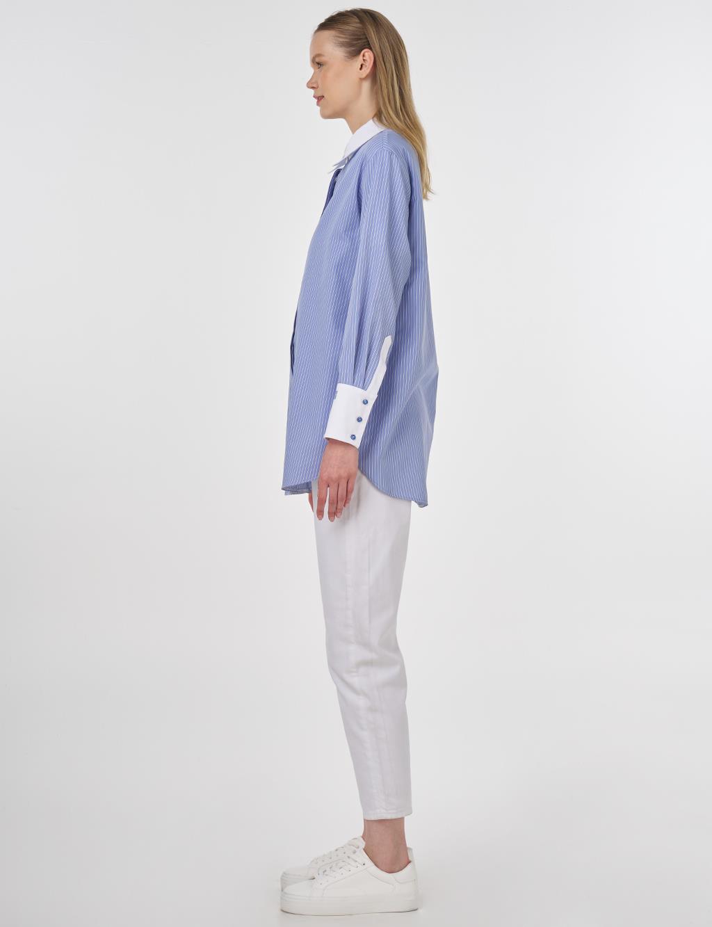 Wide-Cuff Basic Tunic Aviator Blue