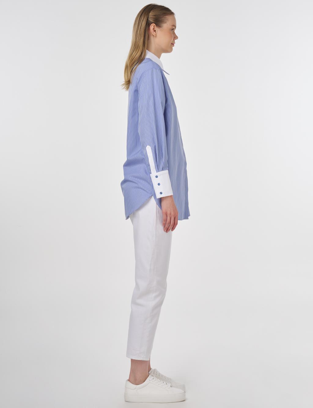 Wide-Cuff Basic Tunic Aviator Blue