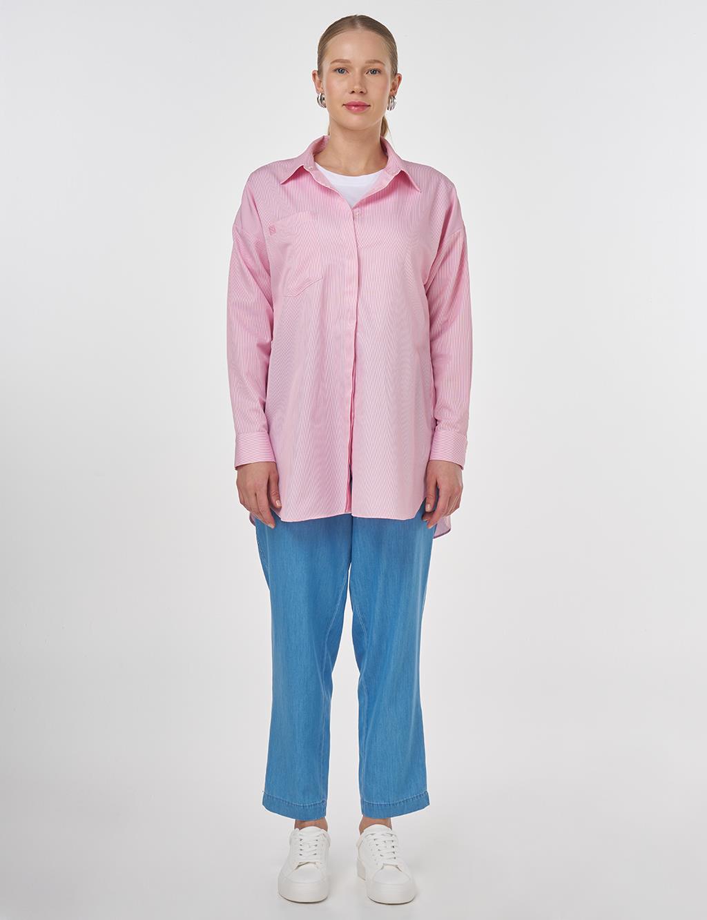 Single-Pocket Basic Tunic Pink