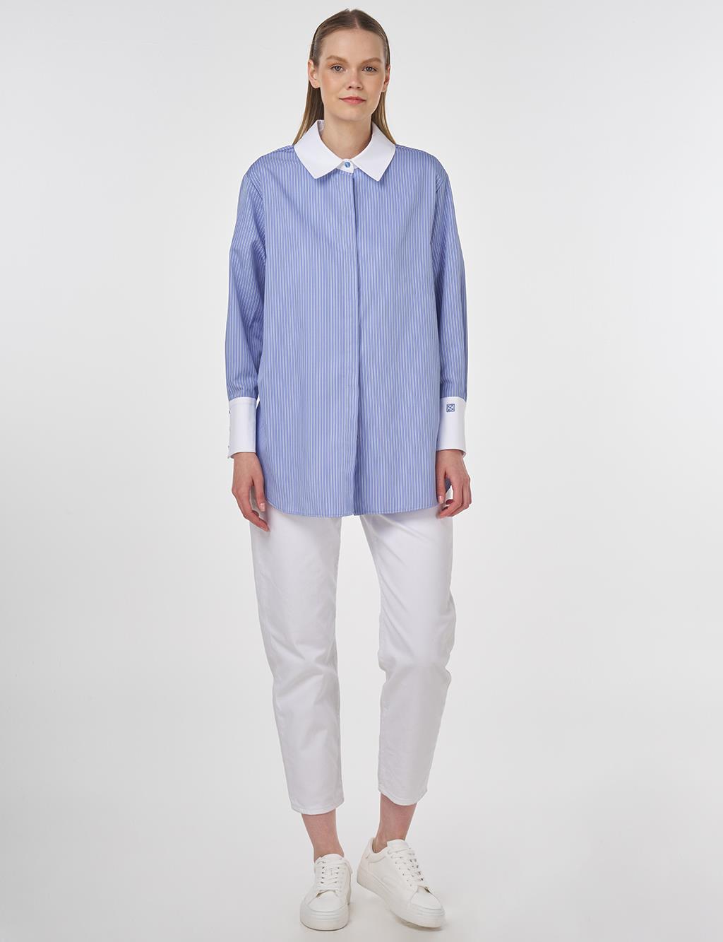 Wide-Cuff Basic Tunic Aviator Blue