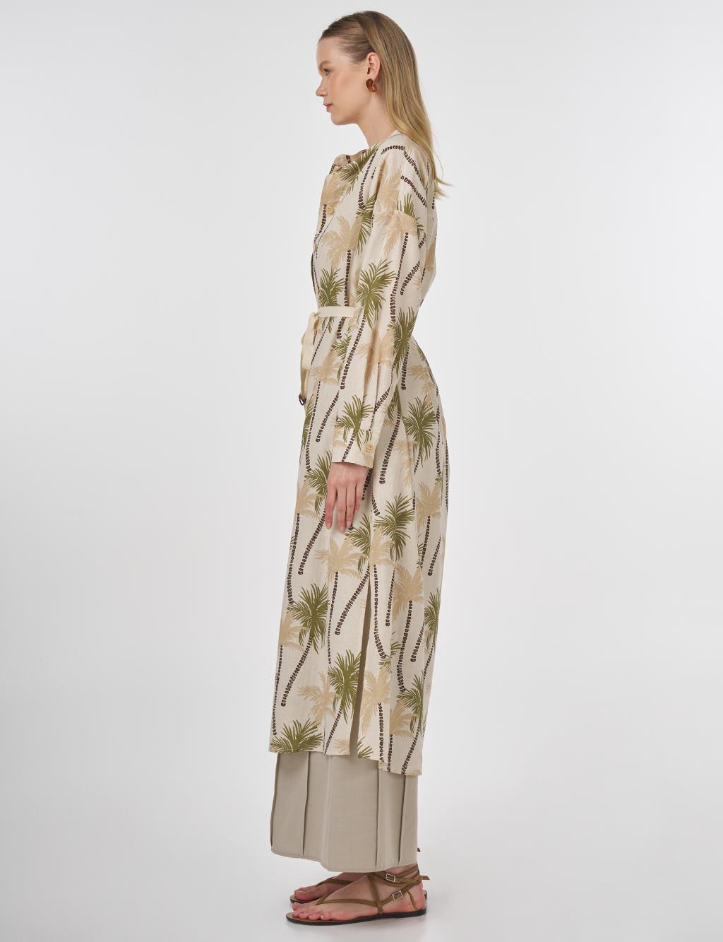 Palm Print Long Tunic Khaki 