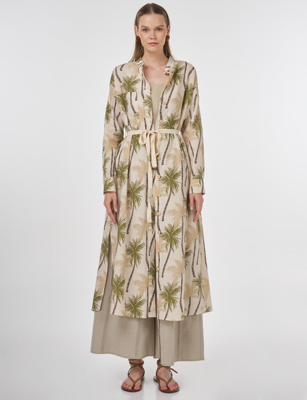 Palm Print Long Tunic Khaki 