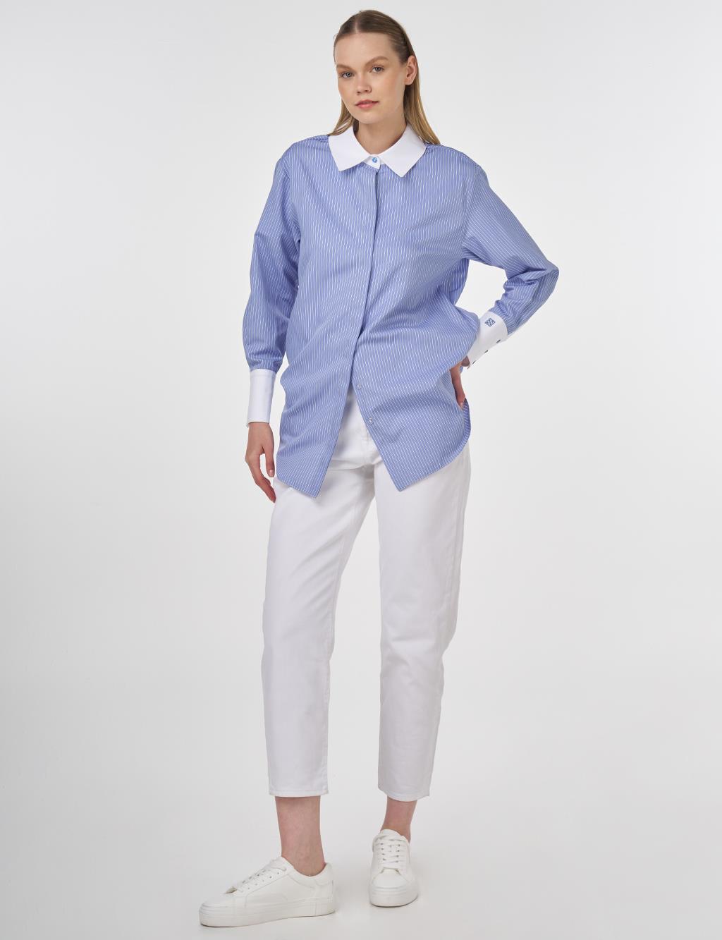 Wide-Cuff Basic Tunic Aviator Blue