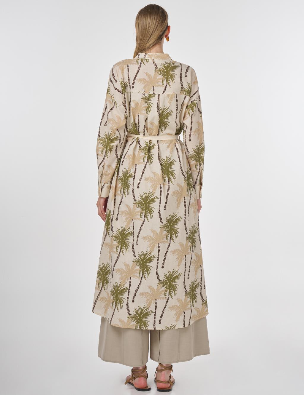 Palm Print Long Tunic Khaki 