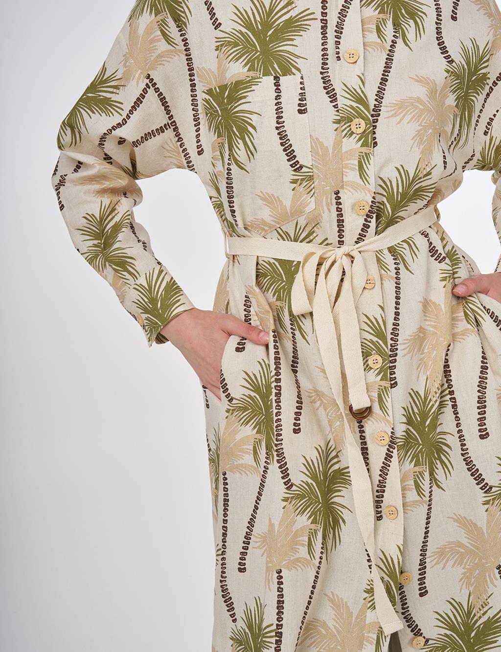 Palm Print Long Tunic Khaki 