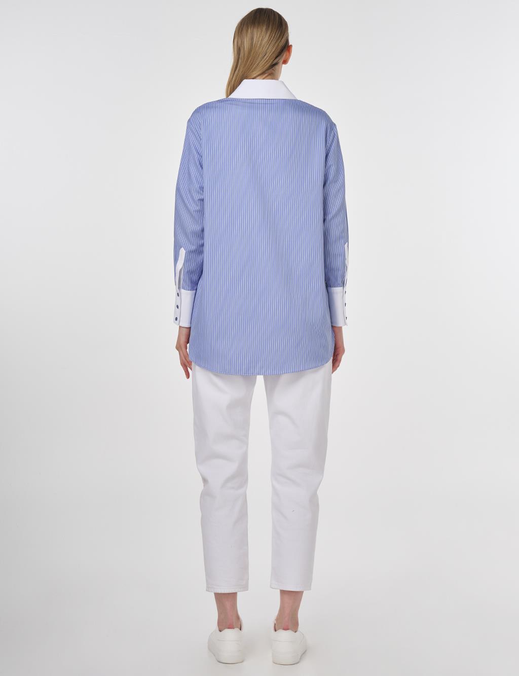 Wide-Cuff Basic Tunic Aviator Blue