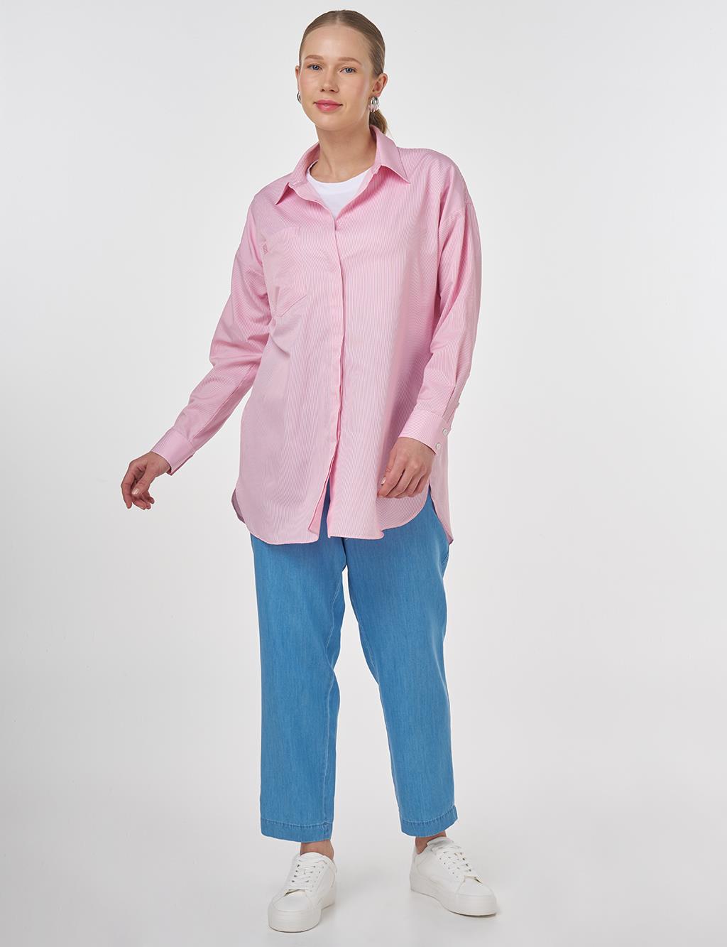 Single-Pocket Basic Tunic Pink