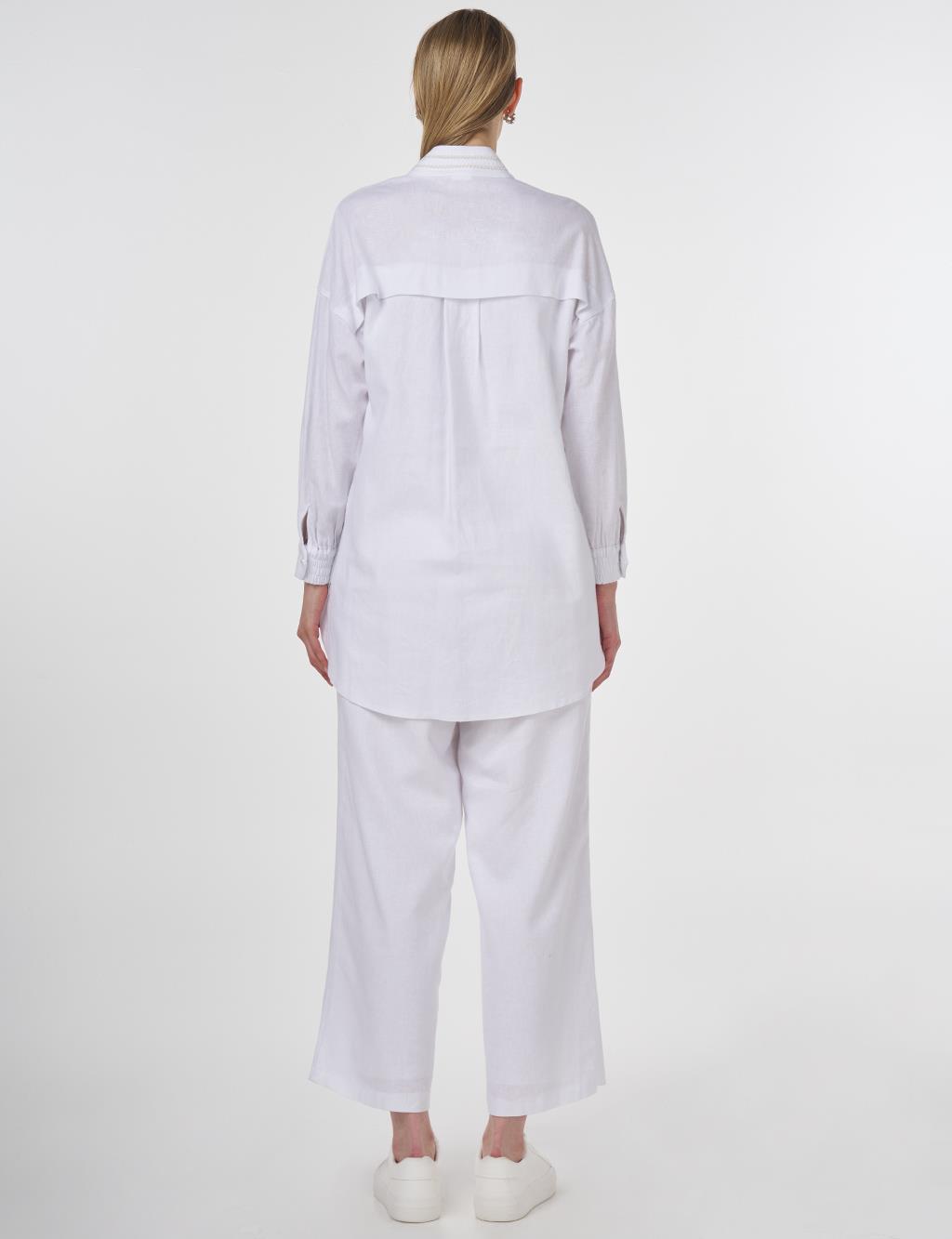 Pearl-Embellished Linen-Blend Tunic in Optical White