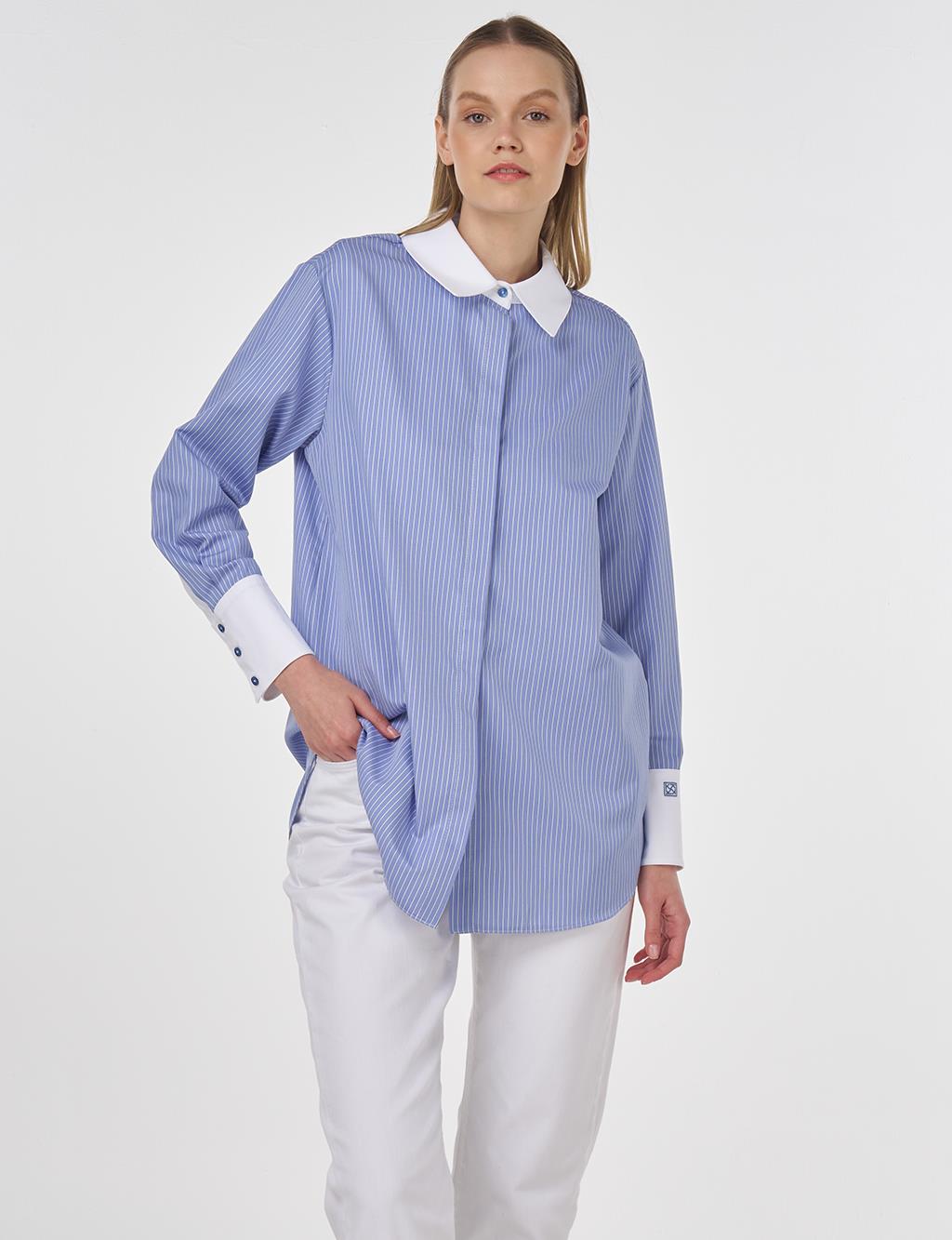 Wide-Cuff Basic Tunic Aviator Blue