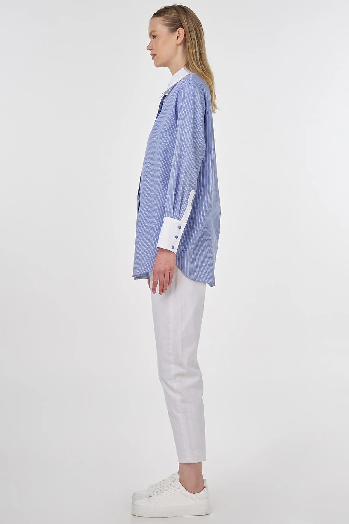 Wide-Cuffed Cotton Basic Tunic Airforce Blue