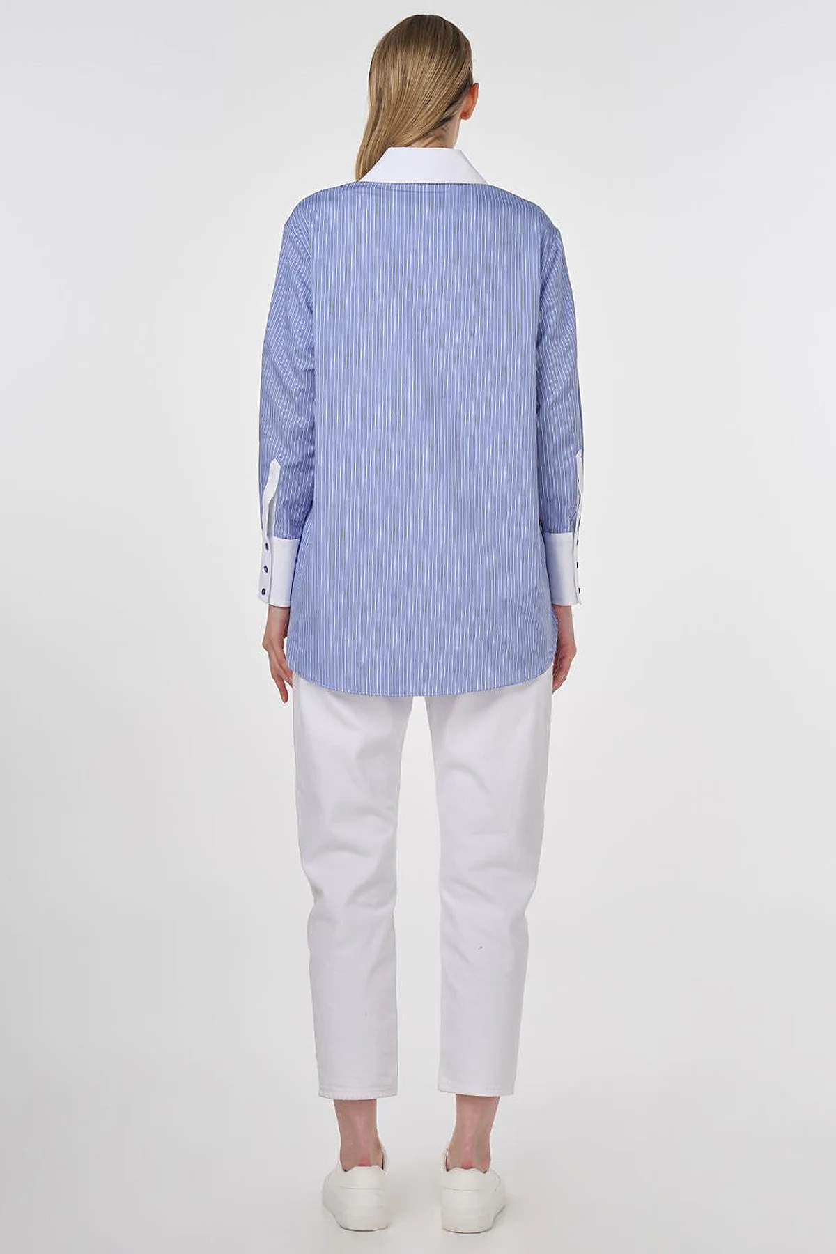 Wide-Cuffed Cotton Basic Tunic Airforce Blue