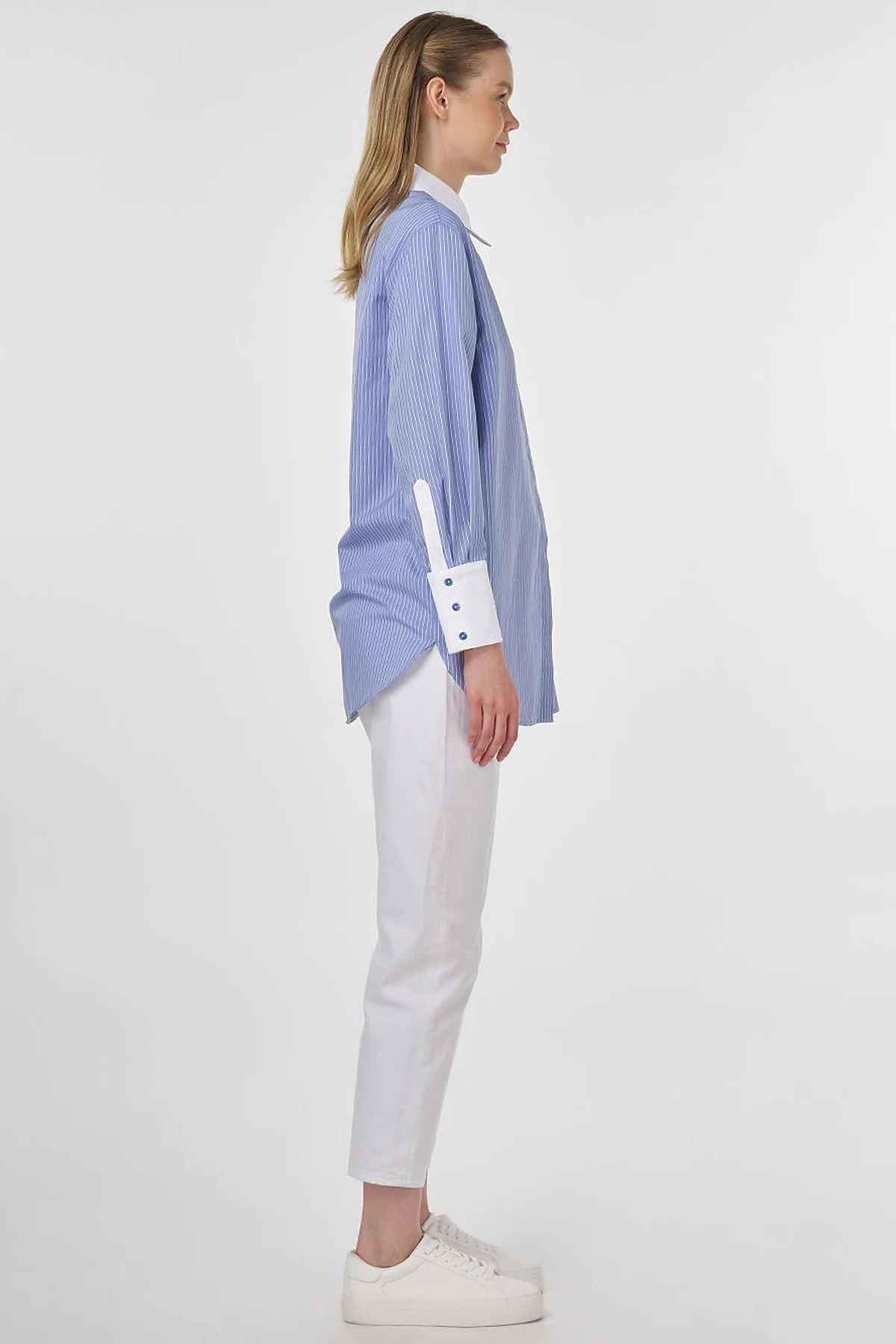 Wide-Cuffed Cotton Basic Tunic Airforce Blue