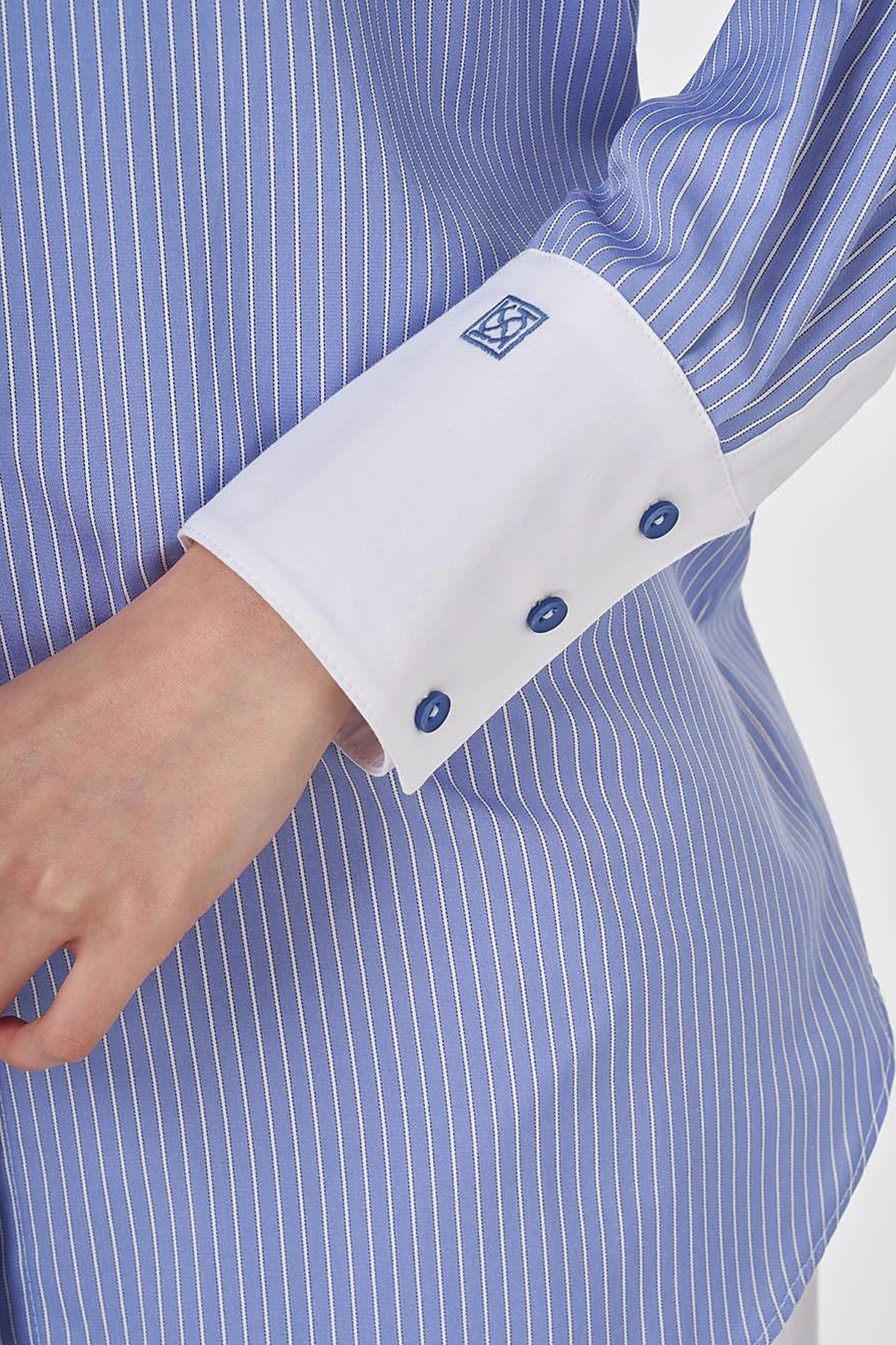 Wide-Cuffed Cotton Basic Tunic Airforce Blue