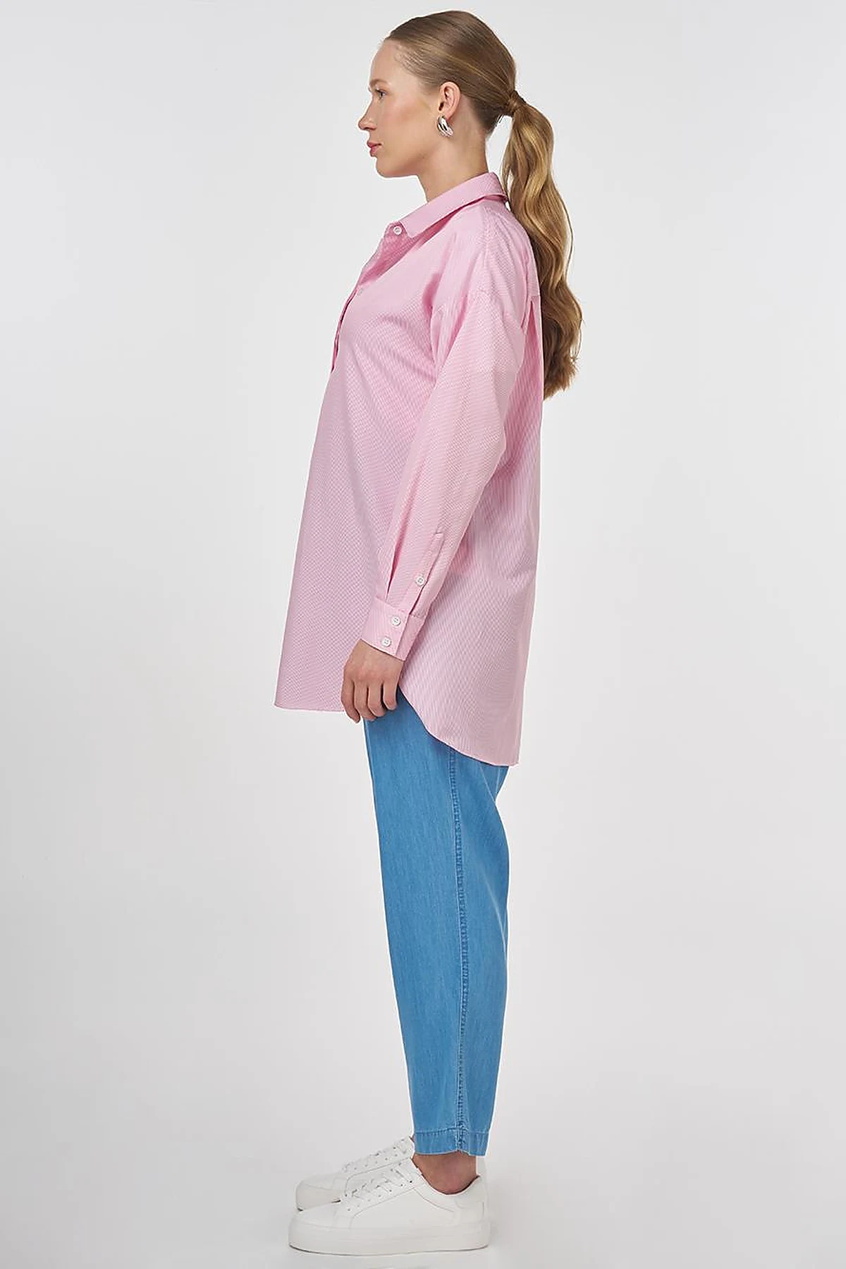 Single-Pocket Cotton Basic Tunic Pink