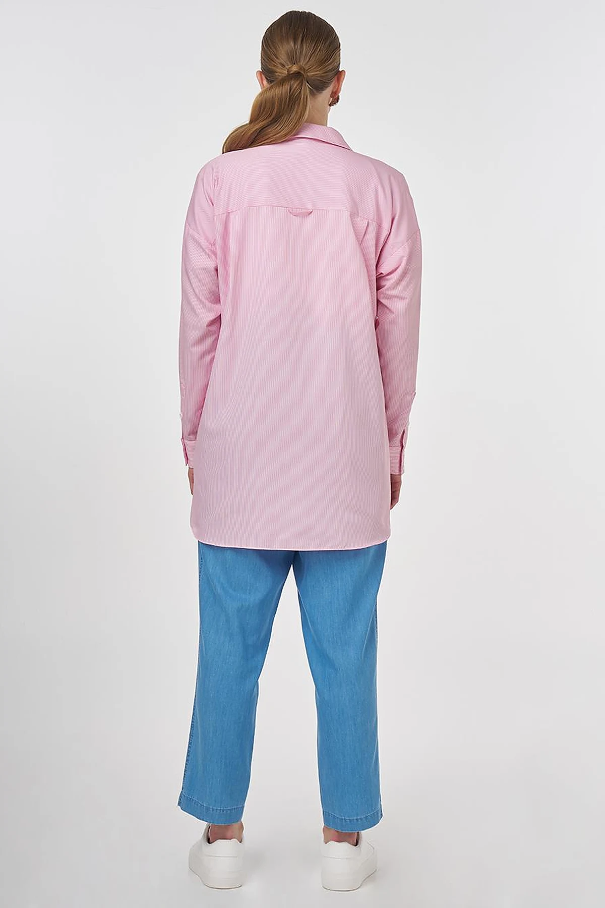 Single-Pocket Cotton Basic Tunic Pink