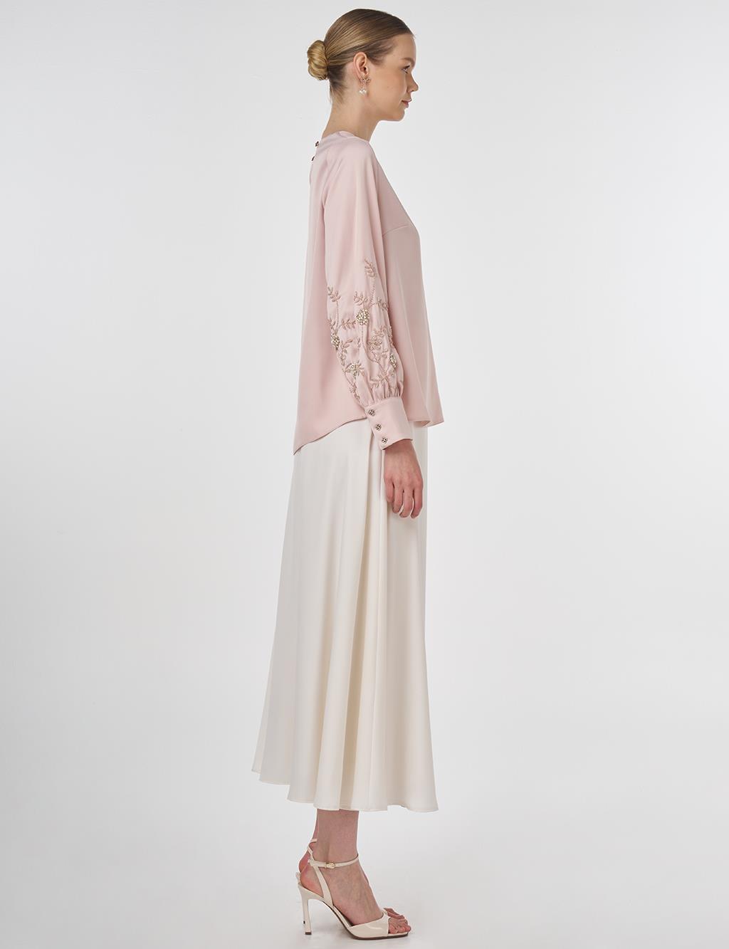 Embroidered Satin Blouse Powder Pink 
