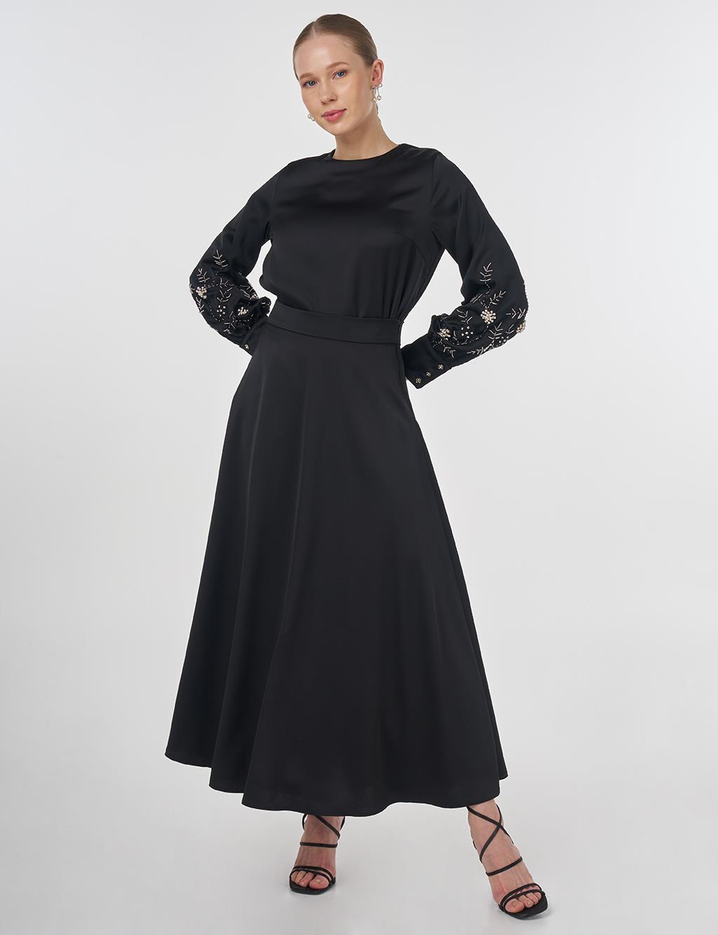 Embroidered Satin Blouse Black