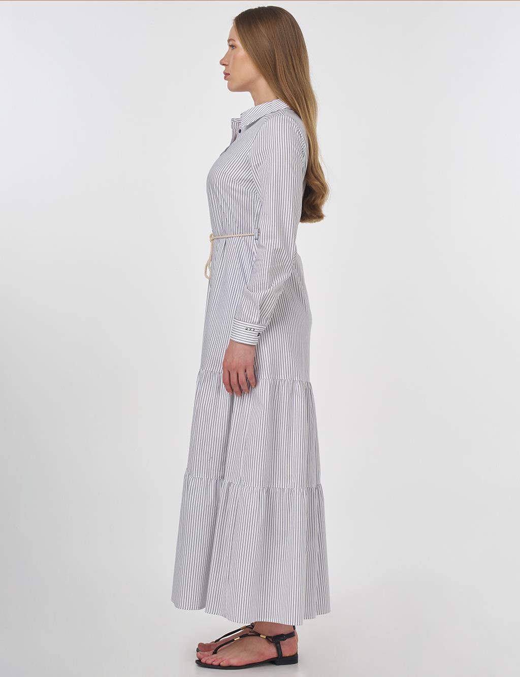 Cotton Dress with Drawstring Belt Black 