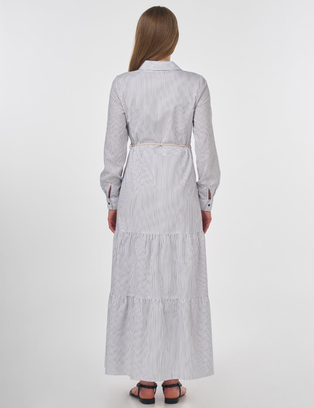 Cotton Dress with Drawstring Belt Black 