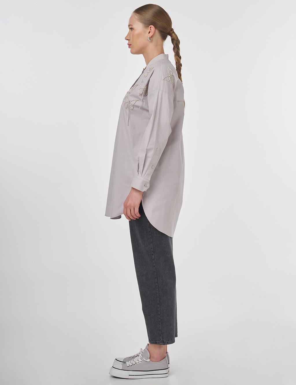 Embroidered Cotton Tunic Light Grey