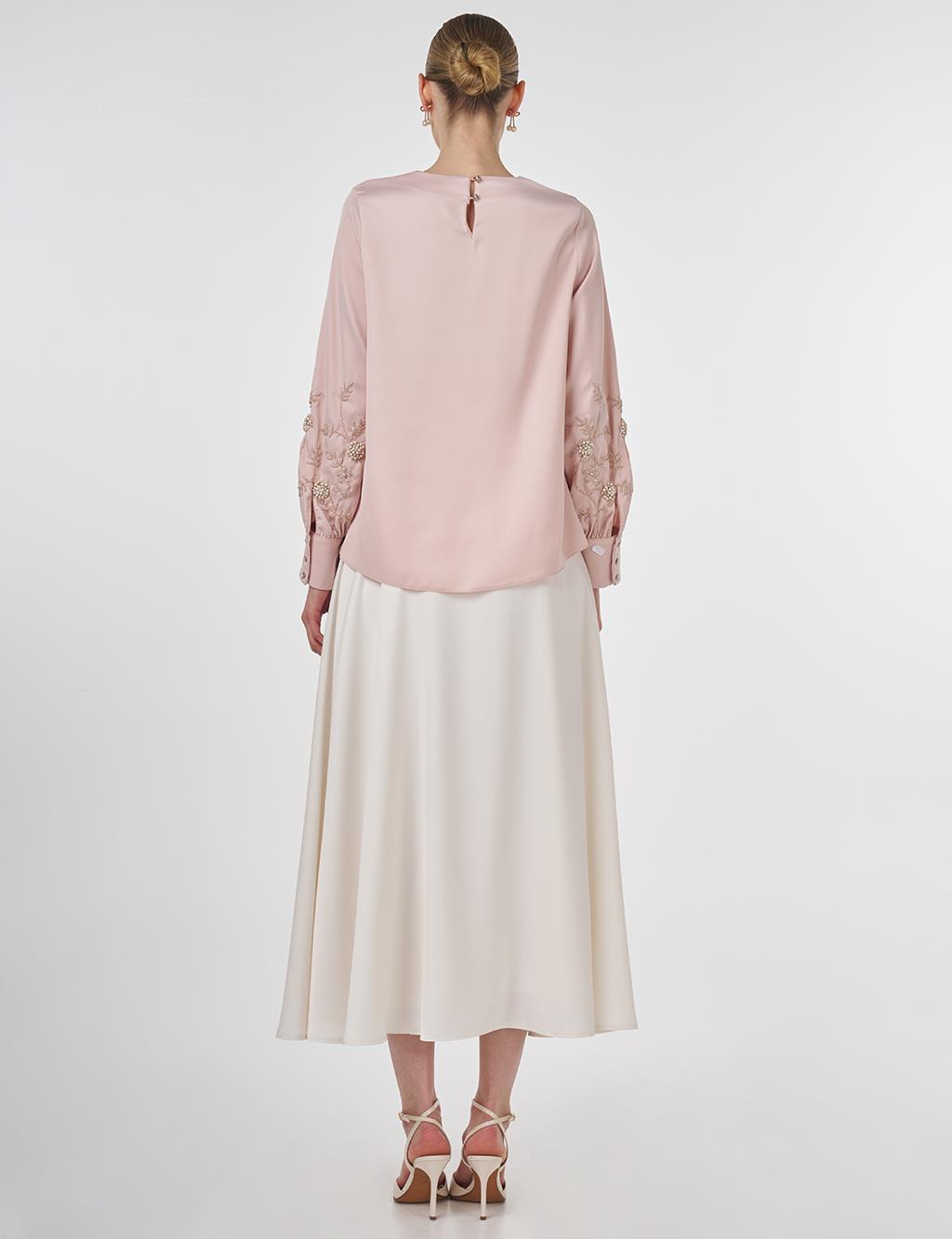 Embroidered Satin Blouse Powder Pink 