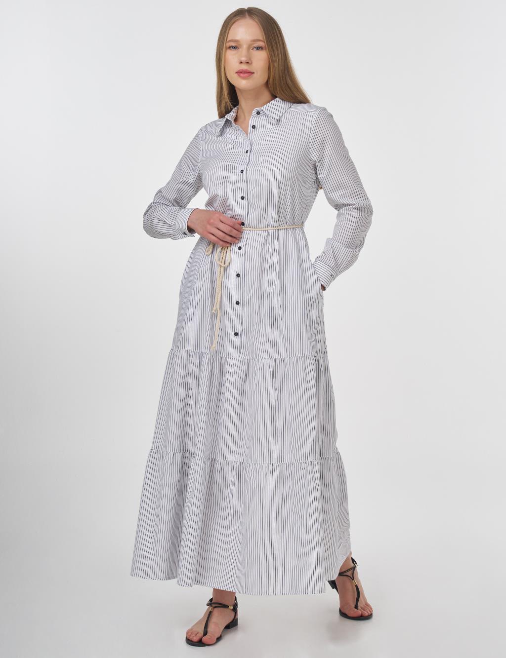 Cotton Dress with Drawstring Belt Black 