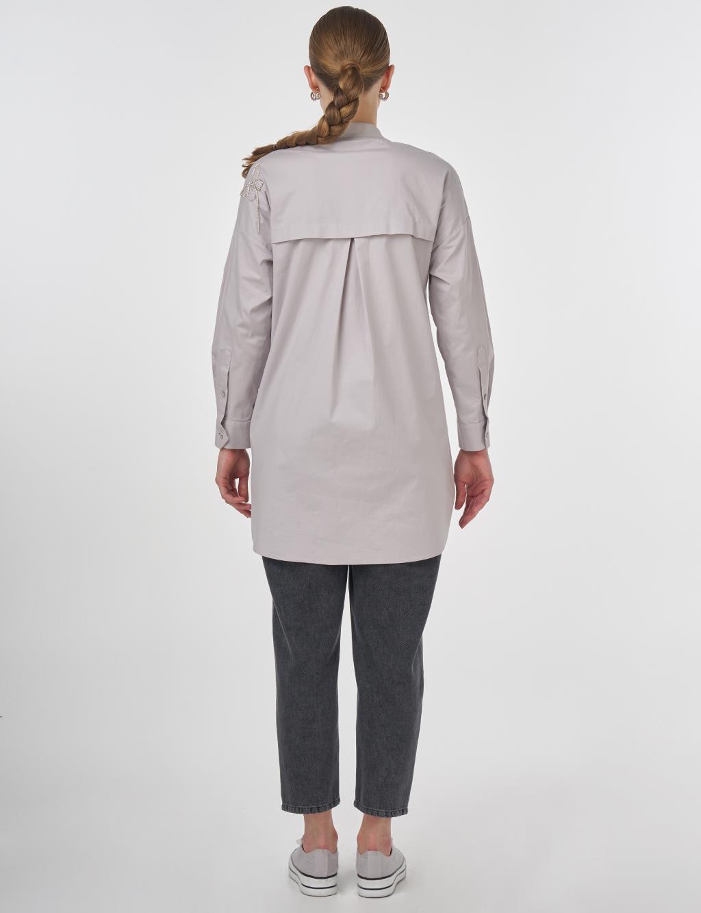 Embroidered Cotton Tunic Light Grey