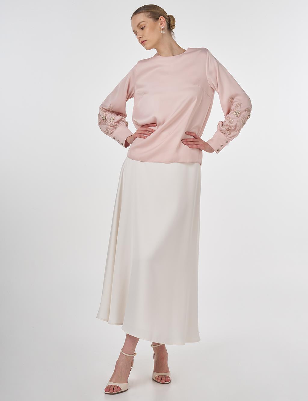 Embroidered Satin Blouse Powder Pink 