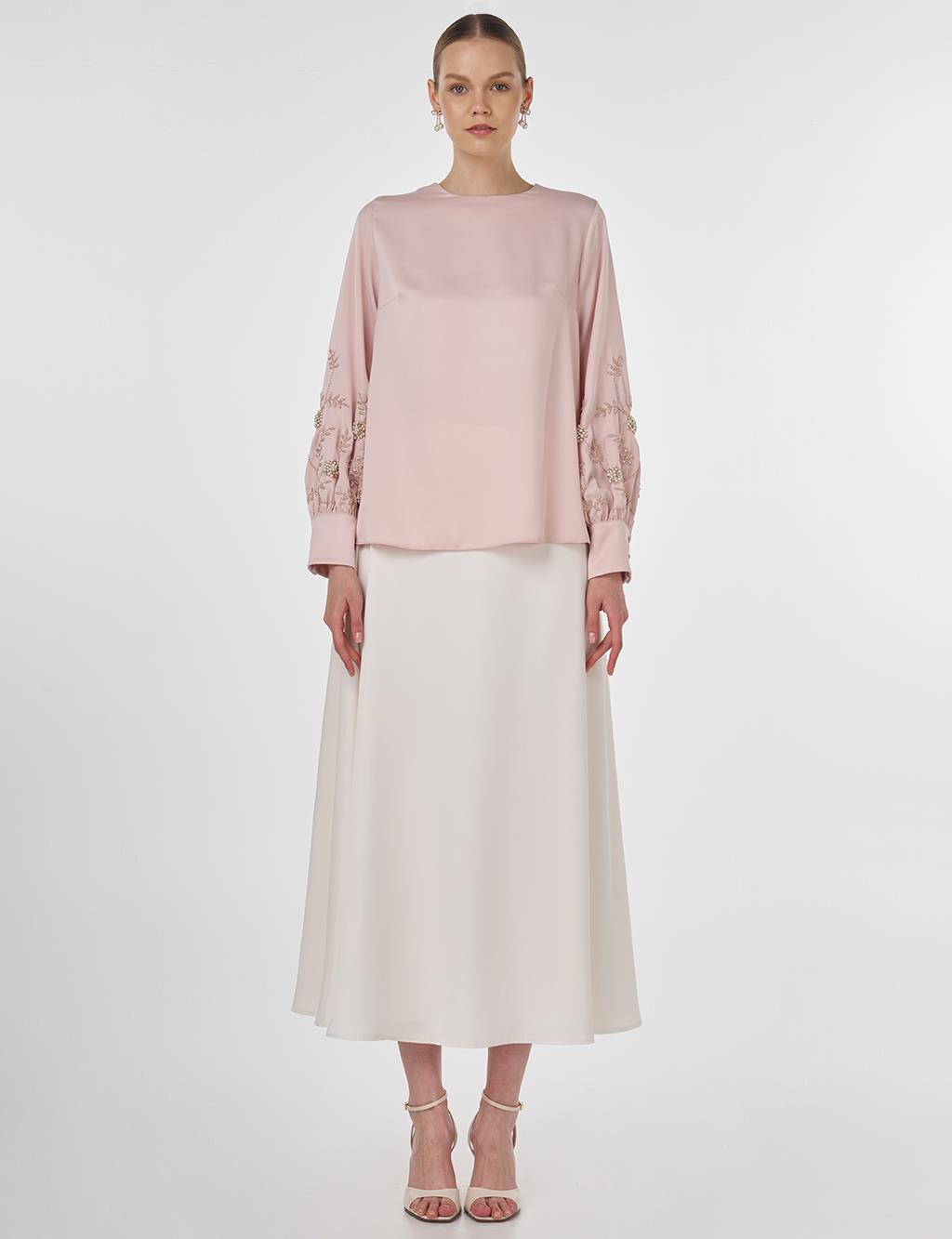 Embroidered Satin Blouse Powder Pink 