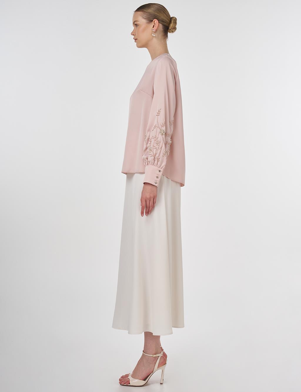 Embroidered Satin Blouse Powder Pink 