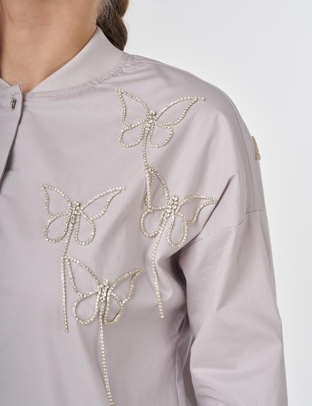 Embroidered Cotton Tunic Light Grey