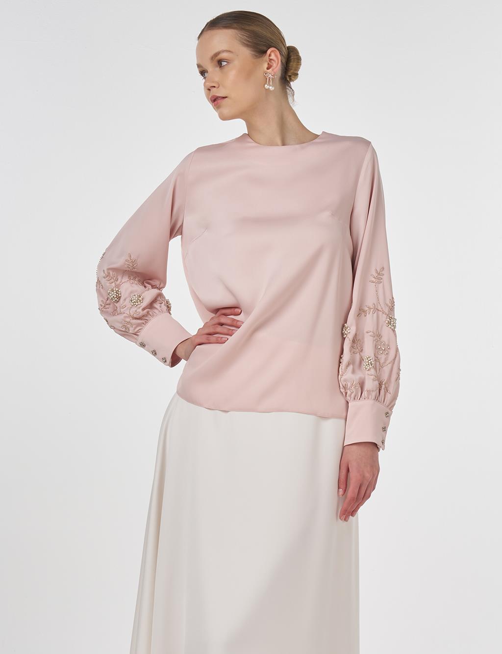 Embroidered Satin Blouse Powder Pink 