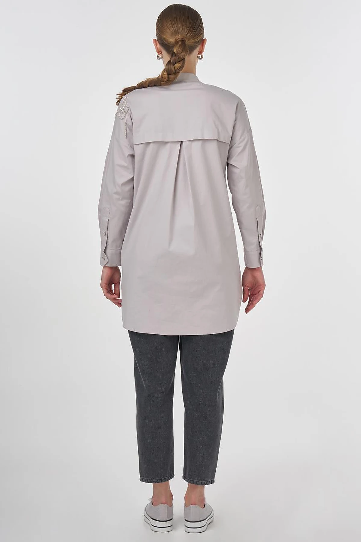 Embroidered Cotton Tunic Light Grey