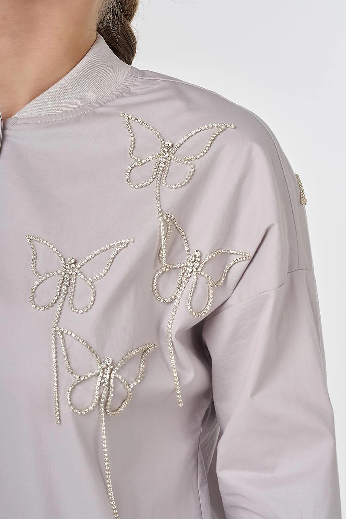 Embroidered Cotton Tunic Light Grey