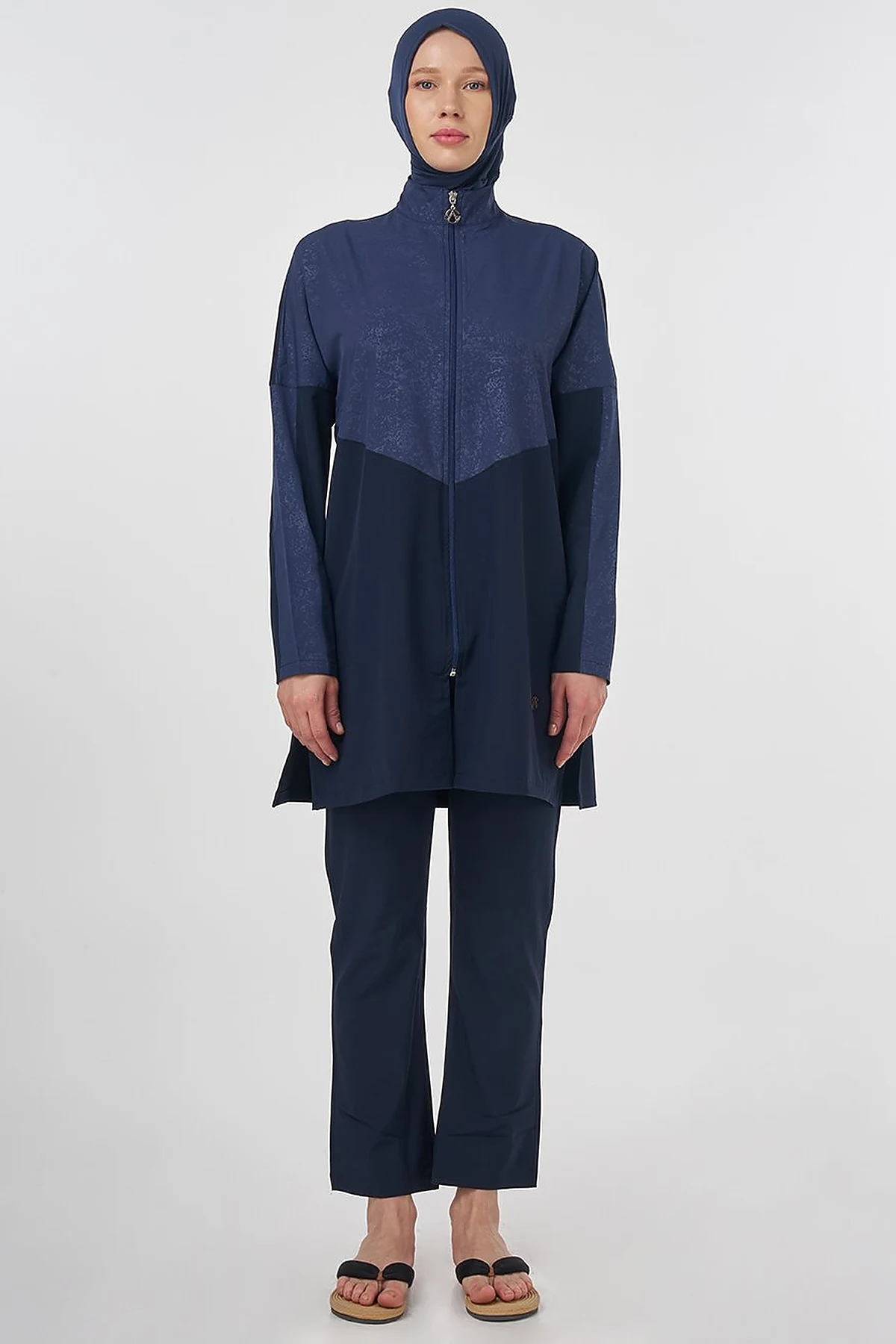 Zip-Up Modest Swimsuit – Navy