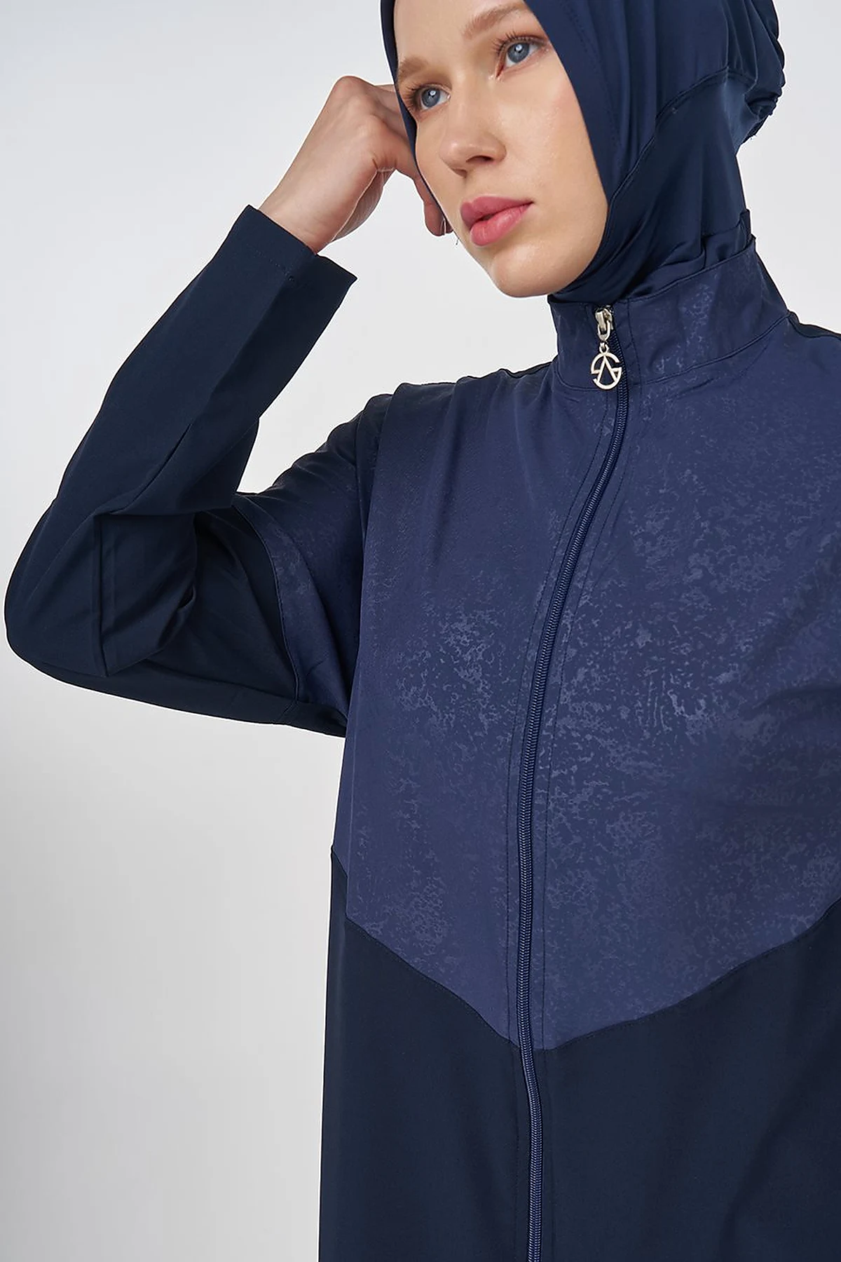 Zip-Up Modest Swimsuit – Navy