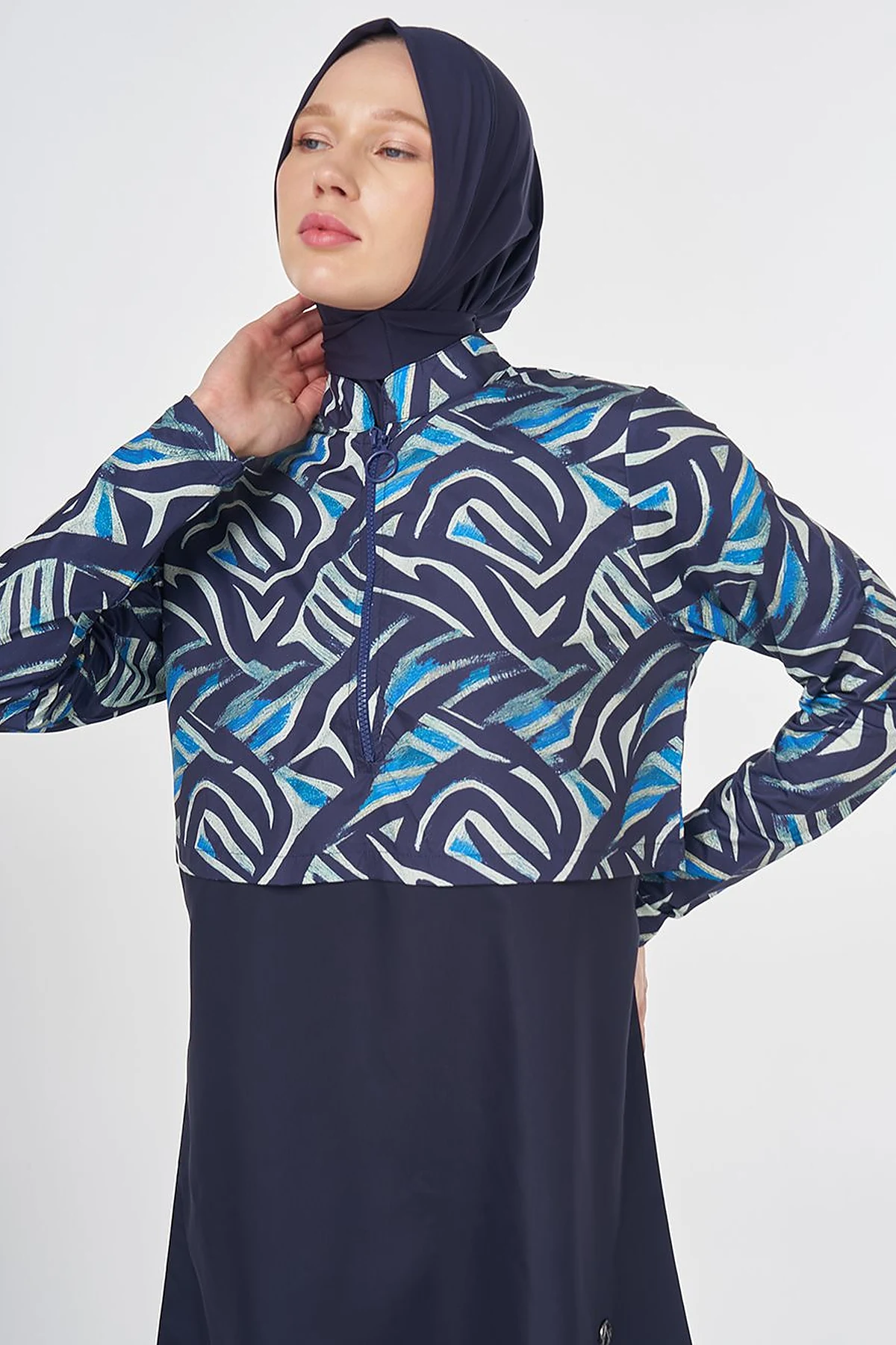 Abstract Pattern Modest Swimsuit – Navy