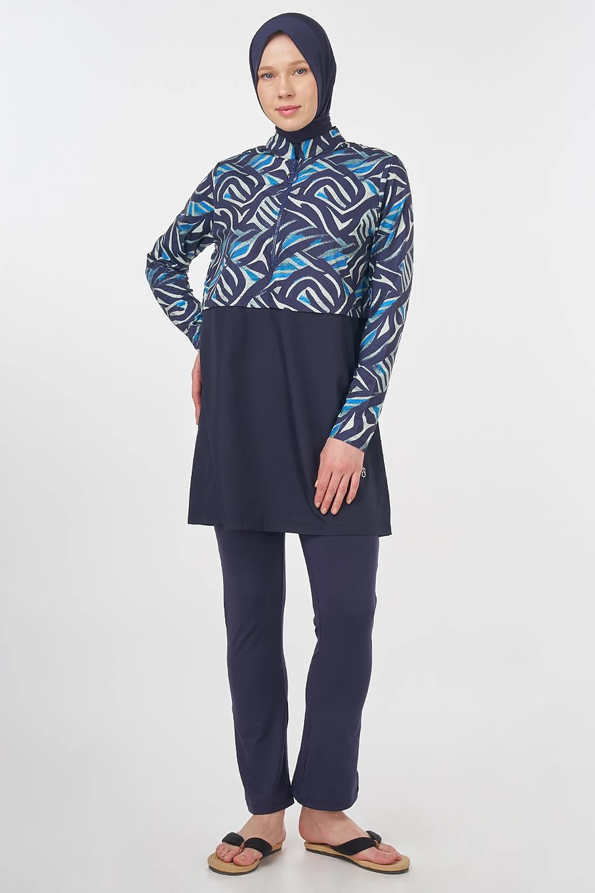 Abstract Pattern Modest Swimsuit – Navy